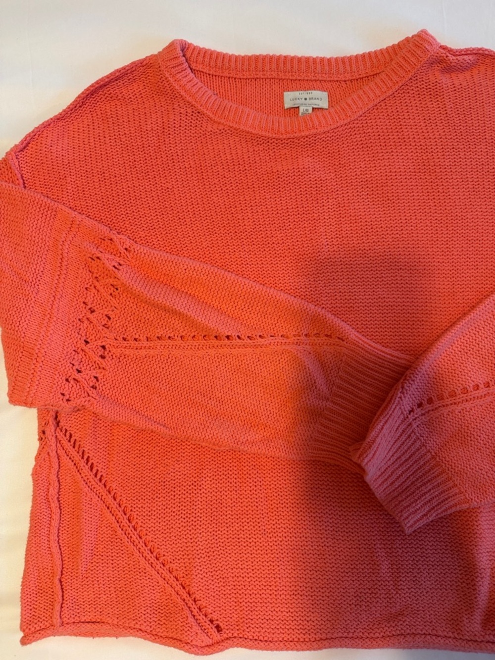 Lucky Brand Coral Scoopneck Openwork Knit Sweater